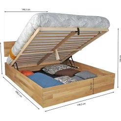 Weber Industries Lit coffre 140x200cm MILO avec tête de lit + sommier/ Chêne massif huilé