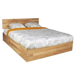 Weber Industries Lit coffre 140x200cm MILO avec tête de lit + sommier/ Chêne massif huilé