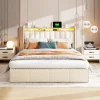 Simple Life Lit Coffre 140x200cm,avec Éclairage LED Et Port USB, Avec Tête De Lit Coffre,structure Stable, Beige Best