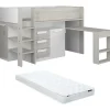 Enfant Vente-unique Lit combiné 90 x 200 cm - Avec bureau et rangements - Blanc et naturel + Matelas - LOUKALA