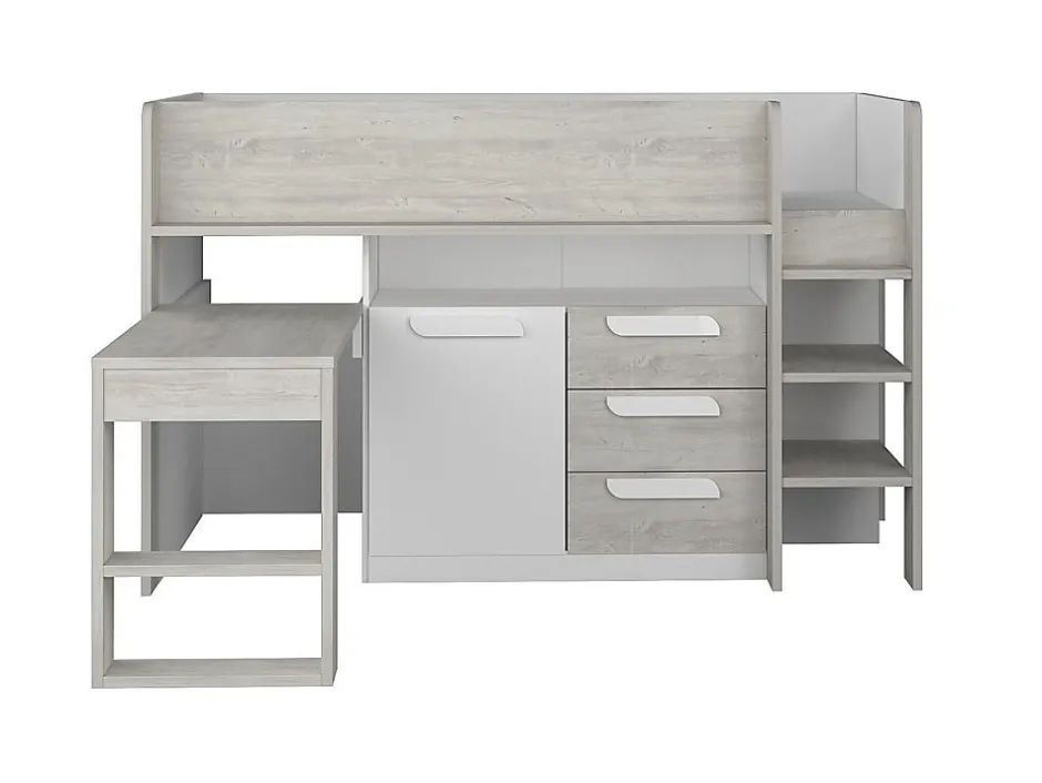Enfant Vente-unique Lit combiné 90 x 200 cm - Avec bureau et rangements - Blanc et naturel + Matelas - LOUKALA