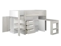 Vente-unique Lit combiné 90 x 200 cm - Avec bureau et rangements - Blanc et naturel - LOUKALA Best