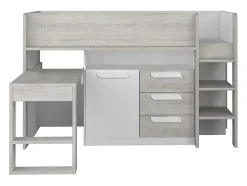 Vente-unique Lit combiné 90 x 200 cm - Avec bureau et rangements - Blanc et naturel - LOUKALA Best