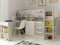 Vente-unique Lit combiné 90 x 200 cm - Avec bureau et rangements - Blanc et naturel - LOUKALA Best