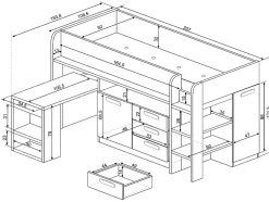 Vente-unique Lit combiné 90 x 200 cm - Avec bureau et rangements - Blanc et naturel - LOUKALA Best