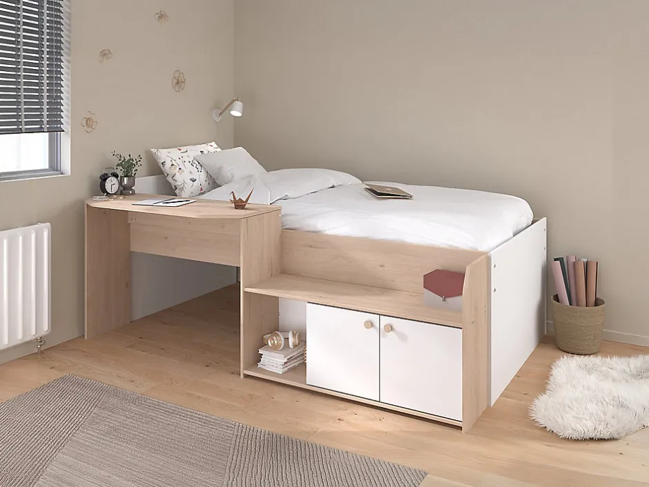 Enfant Vente-unique Lit combiné 90 x 190/200 cm - Coloris : Naturel et blanc + Sommier - MIVONA
