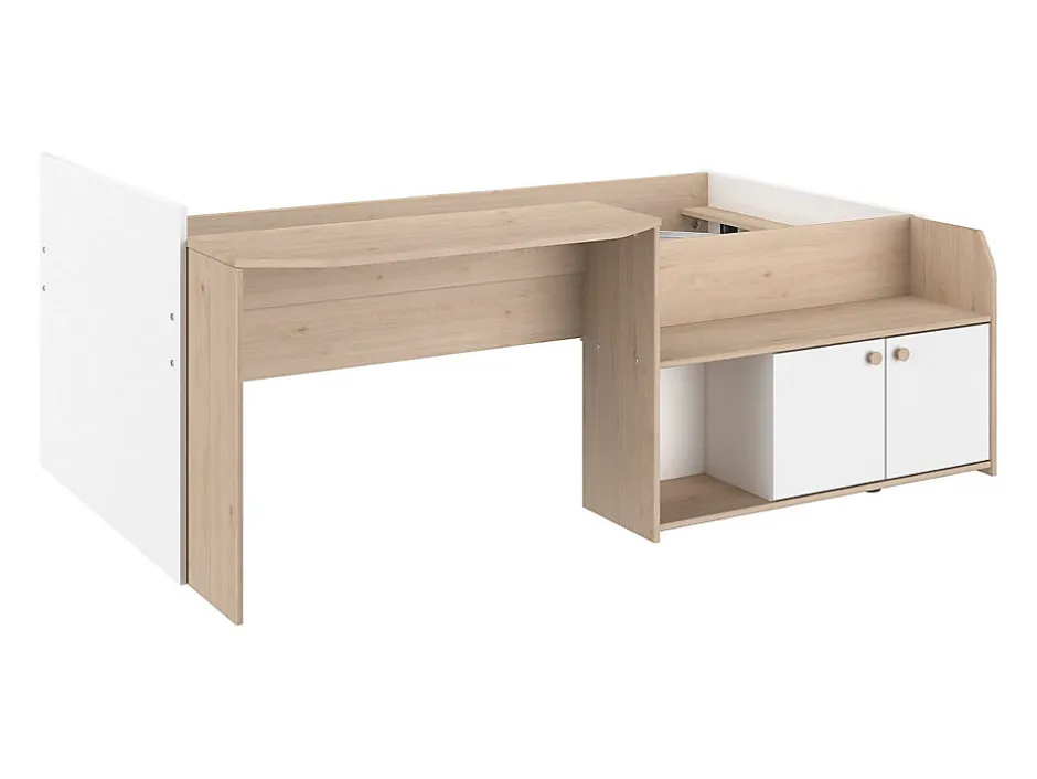 Enfant Vente-unique Lit combiné 90 x 190/200 cm - Coloris : Naturel et blanc + Sommier - MIVONA