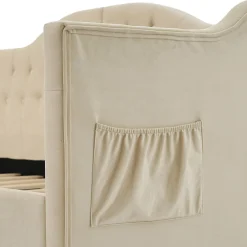 Enfant Okwish Lit combiné 90 x 200 cm - Lit avec 2 tiroirs et ports USB - Velours Beige - Sans Matelas