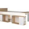 Vente-unique Lit combiné 90 x 200 cm avec bureau et rangements - Blanc et naturel + Sommier + Matelas - PALOMA Discount