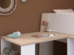 Vente-unique Lit combiné 90 x 200 cm avec bureau et rangements - Blanc et naturel - APOLINO Online