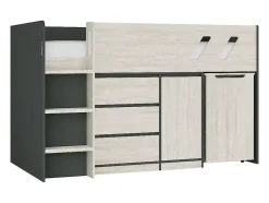 Vente-unique Lit combiné 90 x 190 cm avec bureau et rangements - Coloris : Anthracite et naturel grisé - SAGITI Hot