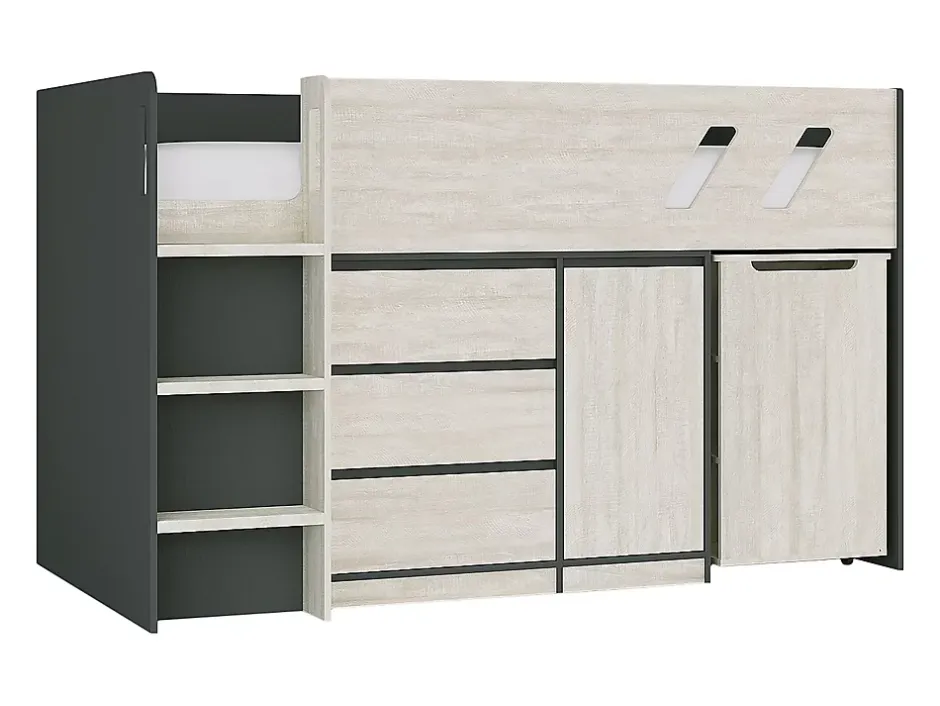Vente-unique Lit combiné 90 x 190 cm avec bureau et rangements - Coloris : Anthracite et naturel grisé - SAGITI Hot