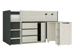 Vente-unique Lit combiné 90 x 190 cm avec bureau et rangements - Coloris : Anthracite et naturel grisé - SAGITI Hot