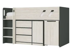 Vente-unique Lit combiné 90 x 190 cm avec bureau et rangements - Coloris : Anthracite et naturel grisé - SAGITI Hot