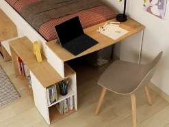 Enfant Vente-unique Lit combiné 90 x 200 cm avec bureau et rangements - Blanc et naturel - PALOMA