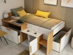 Enfant Vente-unique Lit combiné 90 x 200 cm avec bureau et rangements - Coloris : Blanc et naturel - PEDRO