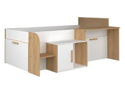 Enfant Vente-unique Lit combiné 90 x 200 cm avec bureau et rangements - Coloris : Blanc et naturel - PEDRO