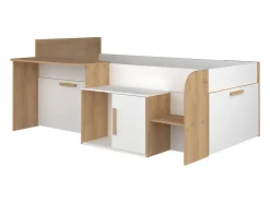 Enfant Vente-unique Lit combiné 90 x 200 cm avec bureau et rangements - Coloris : Blanc et naturel - PEDRO