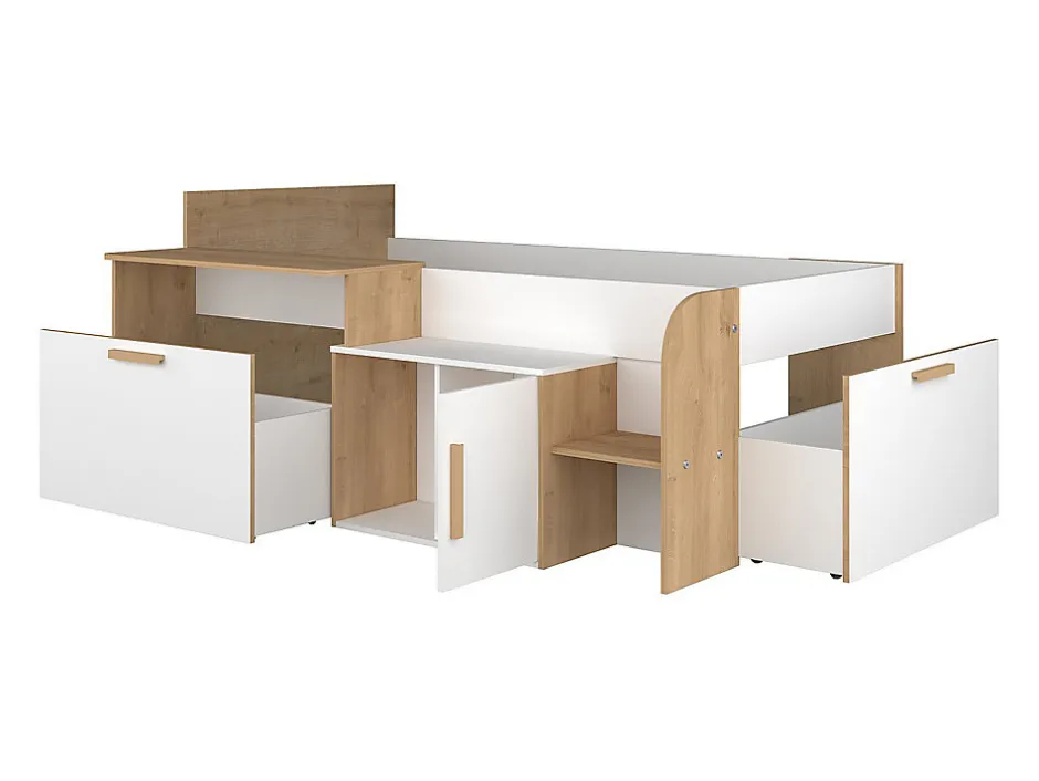 Enfant Vente-unique Lit combiné 90 x 200 cm avec bureau et rangements - Coloris : Blanc et naturel - PEDRO