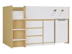 Enfant Vente-unique Lit combiné 90 x 190 cm avec bureau et rangements - Coloris : Naturel et blanc - SAGITI