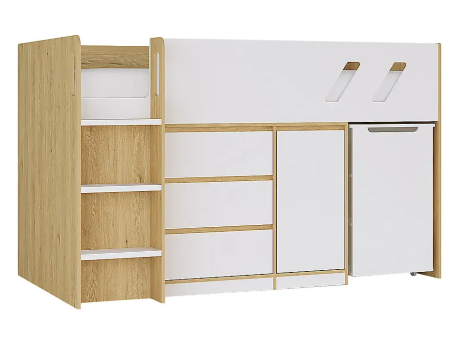 Enfant Vente-unique Lit combiné 90 x 190 cm avec bureau et rangements - Coloris : Naturel et blanc - SAGITI