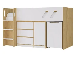 Enfant Vente-unique Lit combiné 90 x 190 cm avec bureau et rangements - Coloris : Naturel et blanc - SAGITI