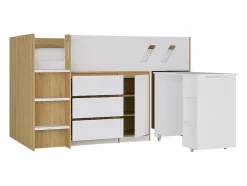 Enfant Vente-unique Lit combiné 90 x 190 cm avec bureau et rangements - Coloris : Naturel et blanc - SAGITI