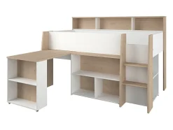 Enfant Vente-unique Lit combiné 90 x 200 cm avec bureau et rangements - Blanc et naturel + Matelas - APOLINO