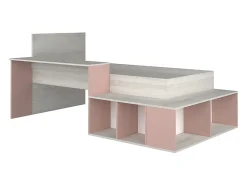 Enfant Vente-unique Lit combiné 90 x 200 cm avec rangements et bureau - Coloris : Naturel et rose + Sommier + Matelas - RIGALI
