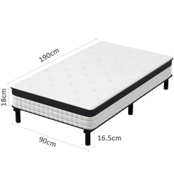 Teeno Lit combiné avec matelas à ressorts et cadre de lit en fer, 18 cm d'épaisseur, 90 x 190 cm, 6 pieds.
