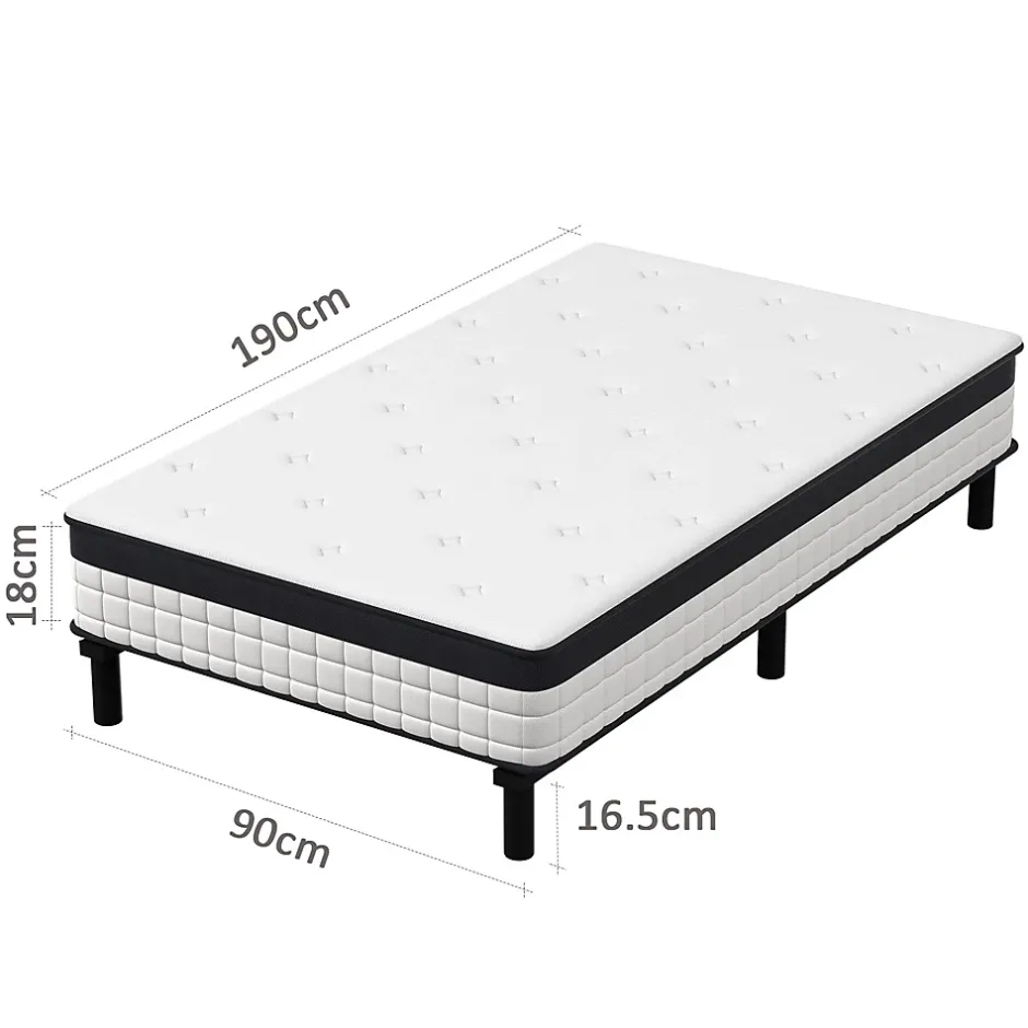 Teeno Lit combiné avec matelas à ressorts et cadre de lit en fer, 18 cm d'épaisseur, 90 x 190 cm, 6 pieds.