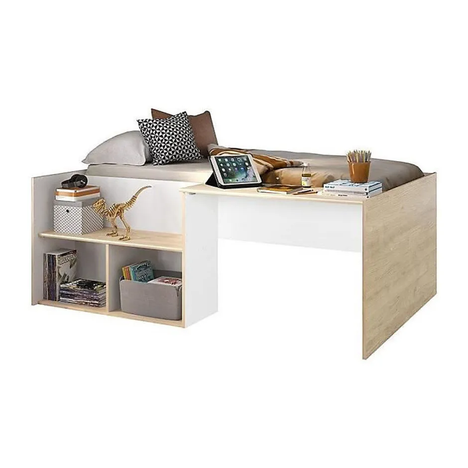 Diagone Lit combiné enfant OSCAR - 90 x 190 cm - Chene clair / Blanc - Sale