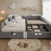 Enfant Blackcolors Lit combiné enfant 90x200 cm x2, hydraulique, sac rangement, contreplaqué - gris
