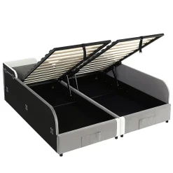 Enfant Blackcolors Lit combiné enfant 90x200 cm x2, hydraulique, sac rangement, contreplaqué - gris