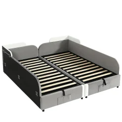 Enfant Blackcolors Lit combiné enfant 90x200 cm x2, hydraulique, sac rangement, contreplaqué - gris