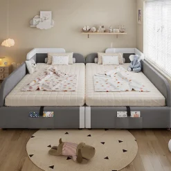 Enfant Blackcolors Lit combiné enfant 90x200 cm x2, hydraulique, sac rangement, contreplaqué - gris