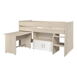 Parisot Lit combiné enfant ZOLA 90x200 cm - 2 portes - Avec bureau - Décor acacia clair et blanc - L 206,3 x H 110 x P 114/183 cm - PA New
