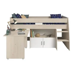 Parisot Lit combiné enfant ZOLA 90x200 cm - 2 portes - Avec bureau - Décor acacia clair et blanc - L 206,3 x H 110 x P 114/183 cm - PA New