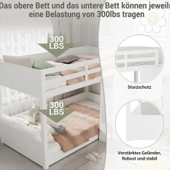 Enfant Okwish Lit Combiné 90x200 cm - Lit Superposé enfant avec Escaliers et Casier - Bois - Sans Matelas - Blanc
