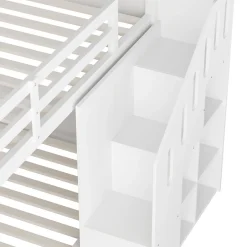 Enfant Okwish Lit Combiné 90x200 cm - Lit Superposé enfant avec Escaliers et Casier - Bois - Sans Matelas - Blanc