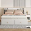 Redom Lit combiné 140x200 cm en bois massif avec tête de lit rangement tiroirs table de chevet armoire et banquette blanc New