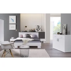 Meublorama Lit COMO 2 places 160x200 cm avec sommier Coloris blanc Sale