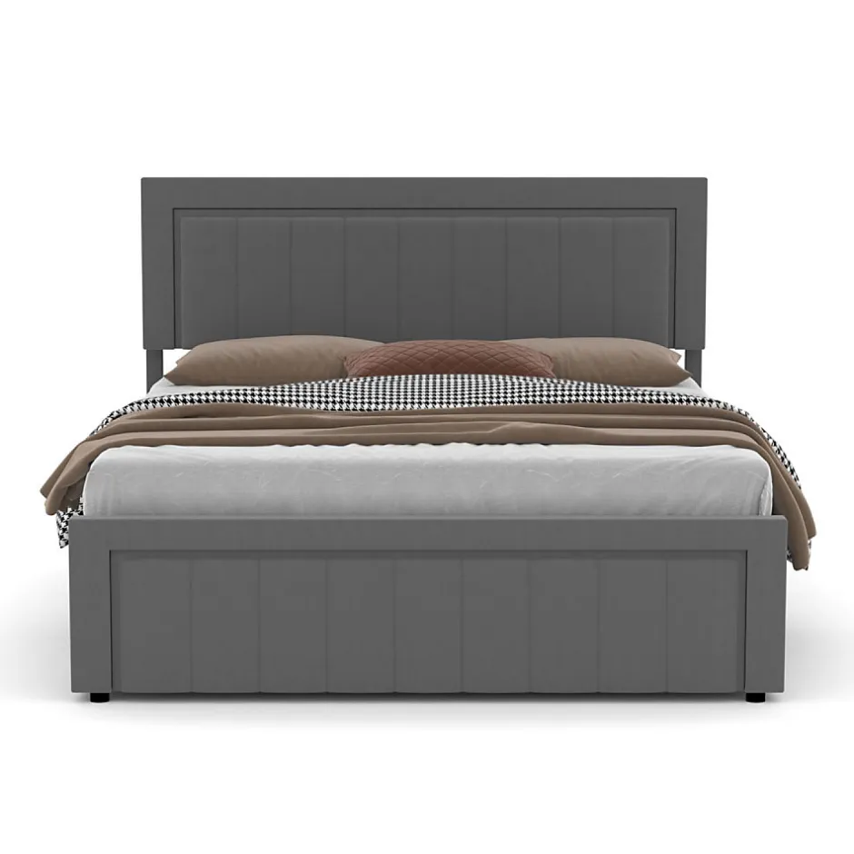Concept Usine Lit contemporain avec coffre de rangement 140x190cm en velours gris - NASHVILLE Discount