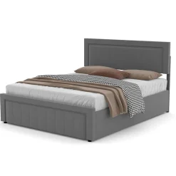 Concept Usine Lit contemporain avec coffre de rangement 140x190cm en velours gris - NASHVILLE Discount