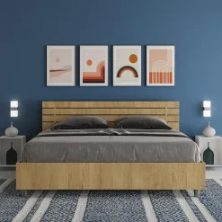 Ityhome Lit conteneur Ankel 160x200 avec tête de lit droite et lattes en chêne