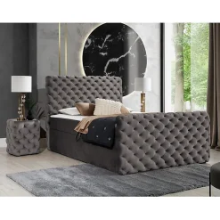 Mobilier1 Lit continental Baltimore 186, Double, Gris, Tissu, Disponible Hot