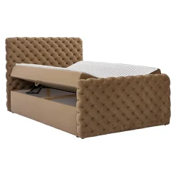 Mobilier1 Lit continental Baltimore 186, Double, Gris, Tissu, Disponible Hot