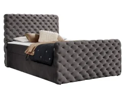 Mobilier1 Lit continental Baltimore 186, Double, Gris, Tissu, Disponible Hot