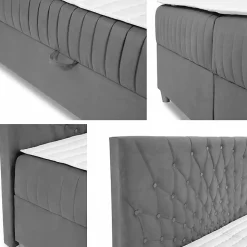 Mobilier1 Lit continental Baltimore 175, Double, Brun clair, Tissu, Disponible
