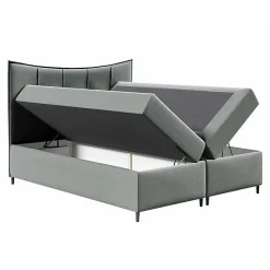 Mobilier1 Lit continental Baltimore 178, Double, Gris, Tissu, Disponible